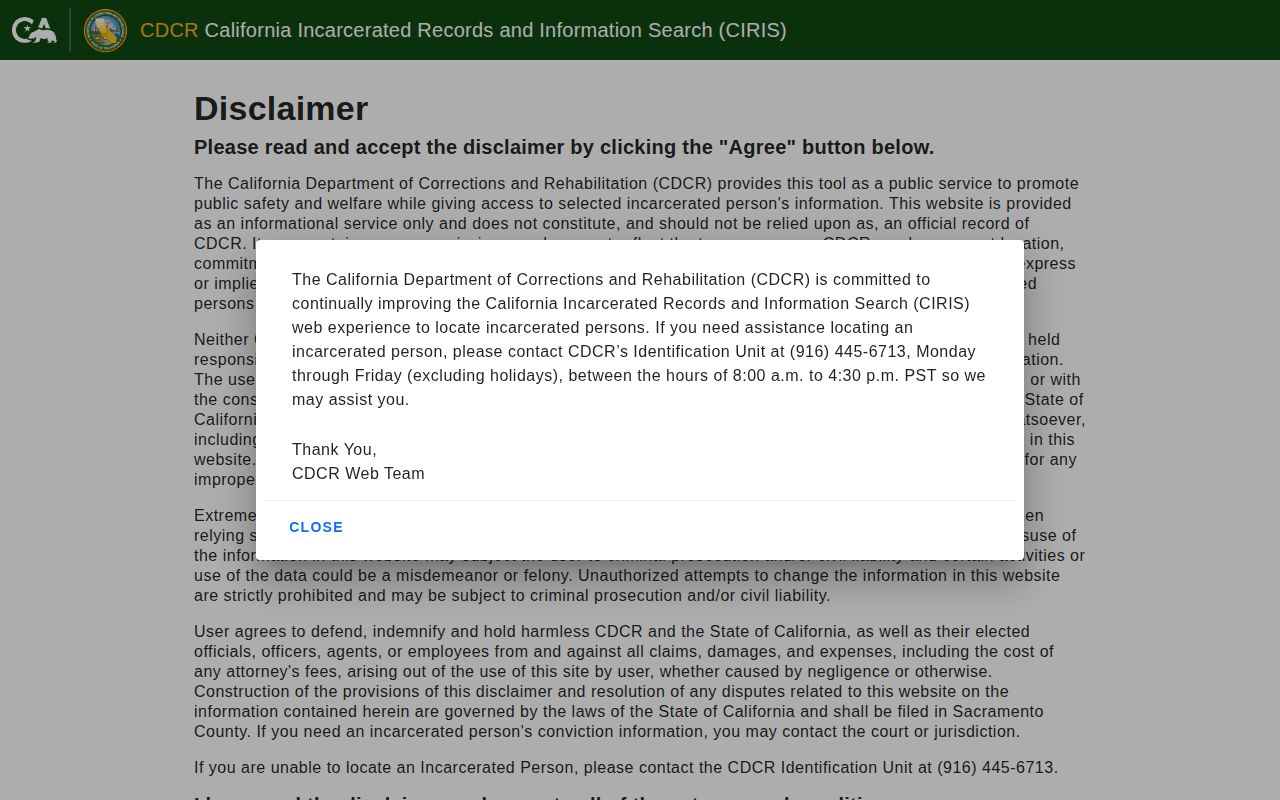 Sierra County projected release date lookup through CDCR CIRIS